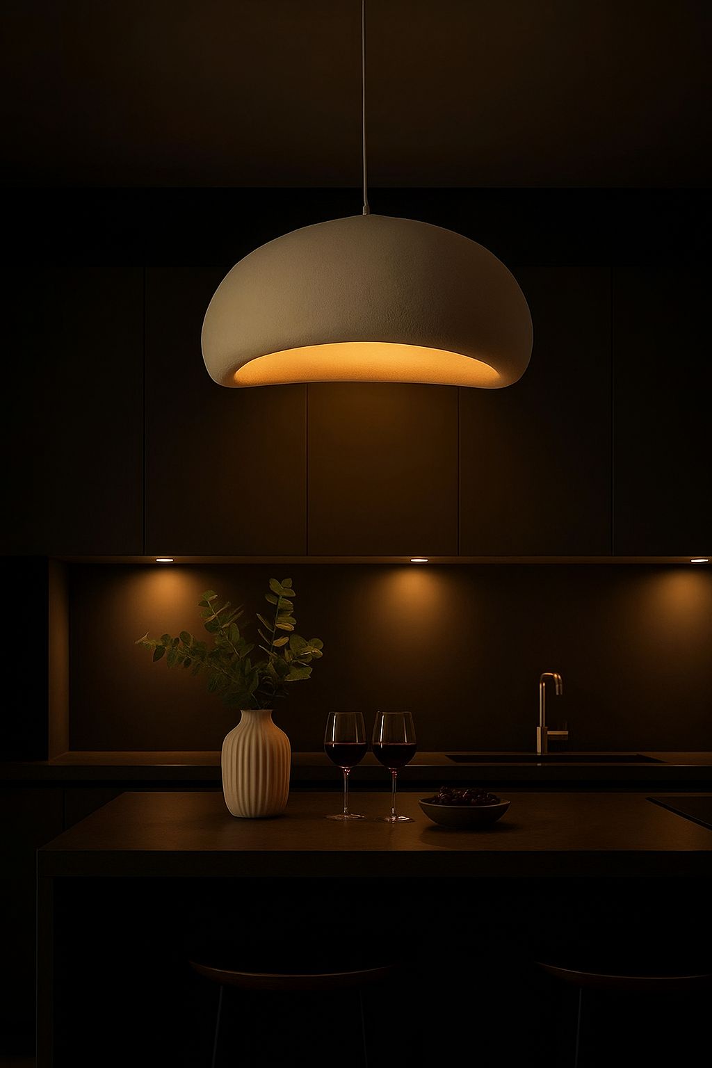 Suspension dôme wabi-sabi cuisine îlot lumière chaude E27 – Atelier Fancy Light