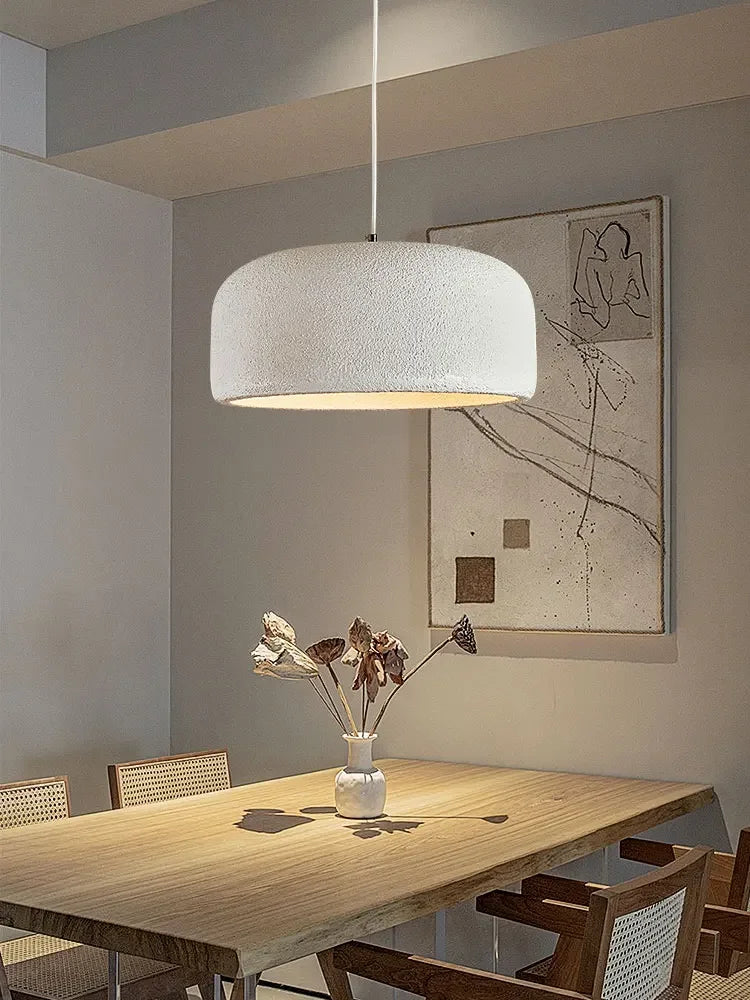 Suspension tambour stuc naturel salle à manger minimaliste wabi-sabi fleurs séchées – Atelier Fancy Light