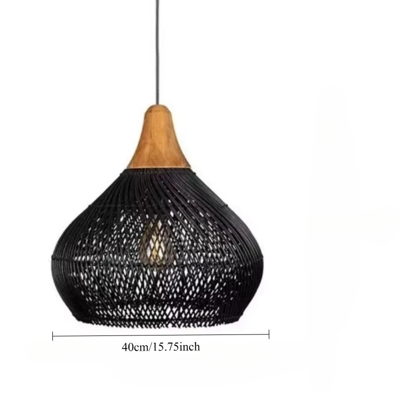Bamboo pendant light dome Ø40cm noir graphique fond blanc E27 CE RoHS – Atelier Fancy Light