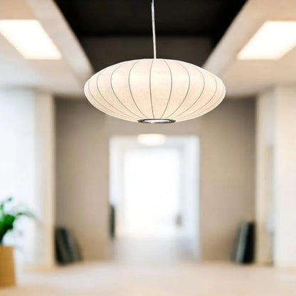 Oval ribbed silk pendant light entryway minimalist Wabi-Sabi ceiling fixture – Atelier Fancy Light