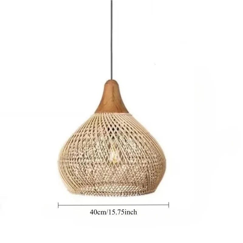 Suspension bambou tressé Ø40cm fond blanc naturel sable culot E27 CE RoHS – Atelier Fancy Light