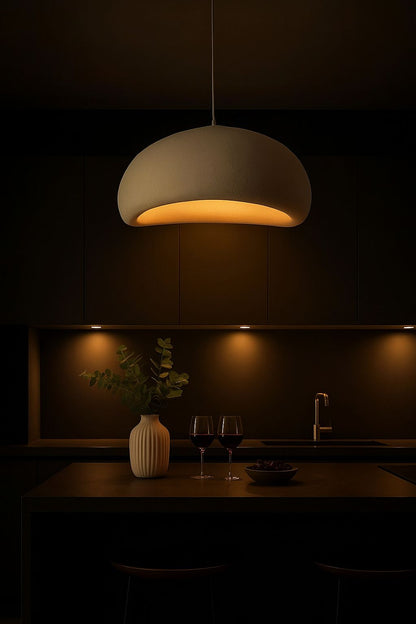 Suspension dôme wabi-sabi cuisine îlot lumière chaude E27 – Atelier Fancy Light