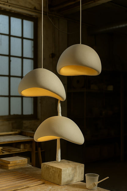 Trio suspension dôme wabi-sabi lumière ambrée ambiance atelier – Atelier Fancy Light