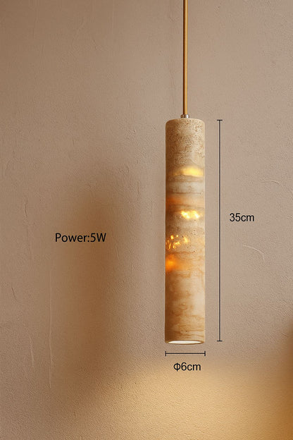 Suspension travertin cylindre H35cm Ø6cm câble 170cm ajustable 5W wabi-sabi – Atelier Fancy Light