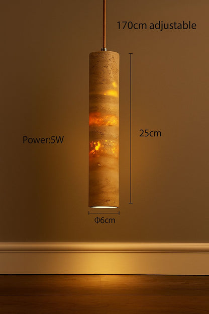 Suspension travertin cylindre H25cm Ø6cm câble 170cm ajustable 5W G9 CE – Atelier Fancy Light