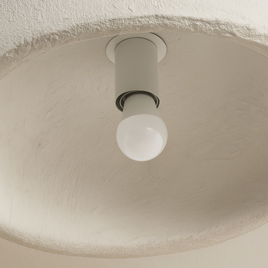 Suspension tambour stuc détail intérieur culot E27 lumière chaude dorée wabi-sabi – Atelier Fancy Light