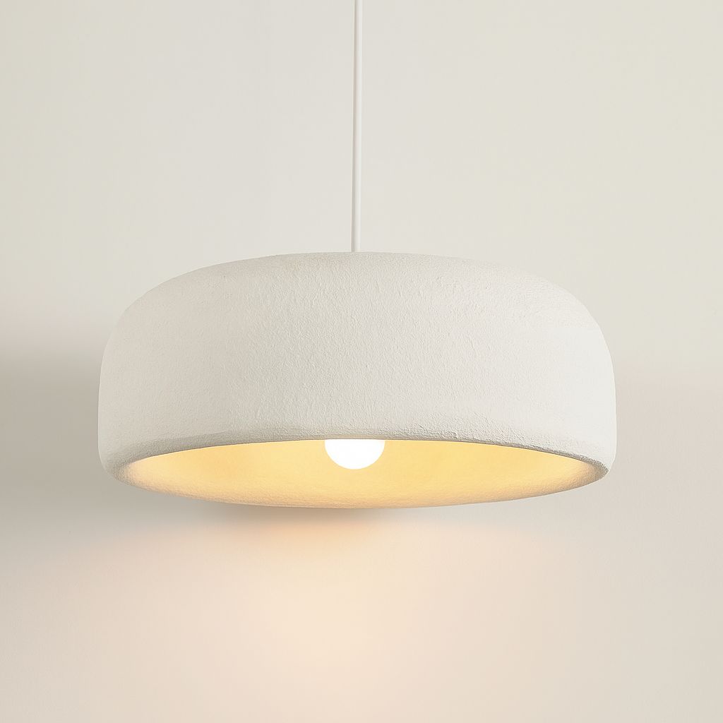 Suspension tambour stuc naturel blanc mat fond clair wabi-sabi E27 150cm câble – Atelier Fancy Light
