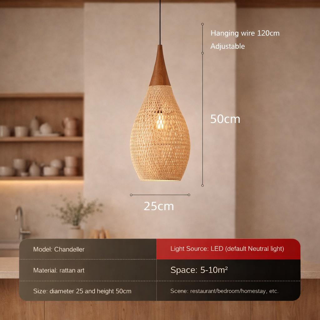 Suspension rotin naturel Ø25cm H50cm câble ajustable 120cm LED E27 culot universel – Atelier Fancy Light