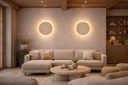 Applique murale travertin duo salon Japandi Wabi-Sabi éclairage symétrique pierre – Atelier Fancy Light