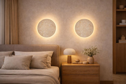 Appliques murales travertin paire chambre Wabi-Sabi lit double éclairage chevet – Atelier Fancy Light