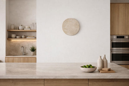 Applique travertin cuisine Wabi-Sabi disque pierre naturelle décoration murale épurée – Atelier Fancy Light