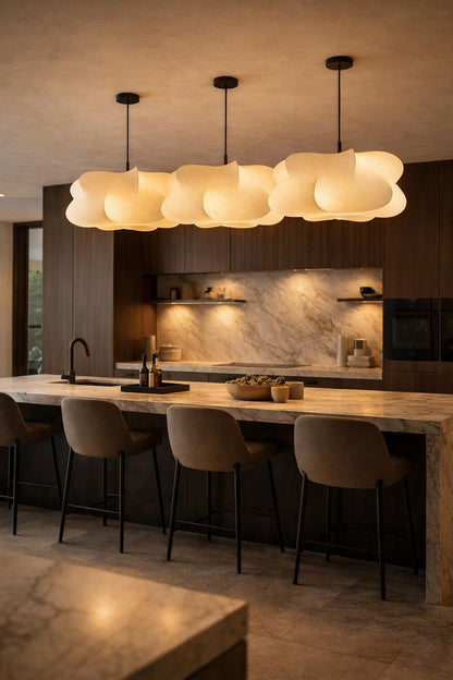 Suspension nuage soie série cinq cuisine îlot long wabi-sabi lumière ambrée premium – Atelier Fancy Light