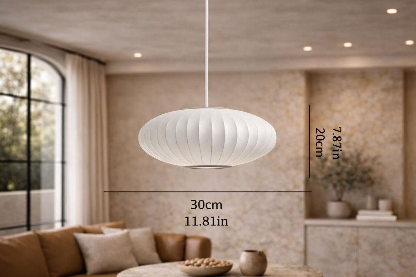 Oval silk pendant light Ø30cm small Wabi-Sabi shade entryway reading corner – Atelier Fancy Light