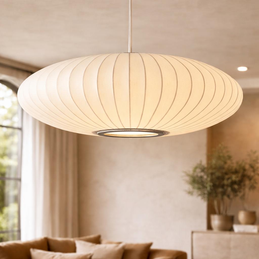 Silk pendant light ribbed Wabi-Sabi shade modern living room ambient glow – Atelier Fancy Light