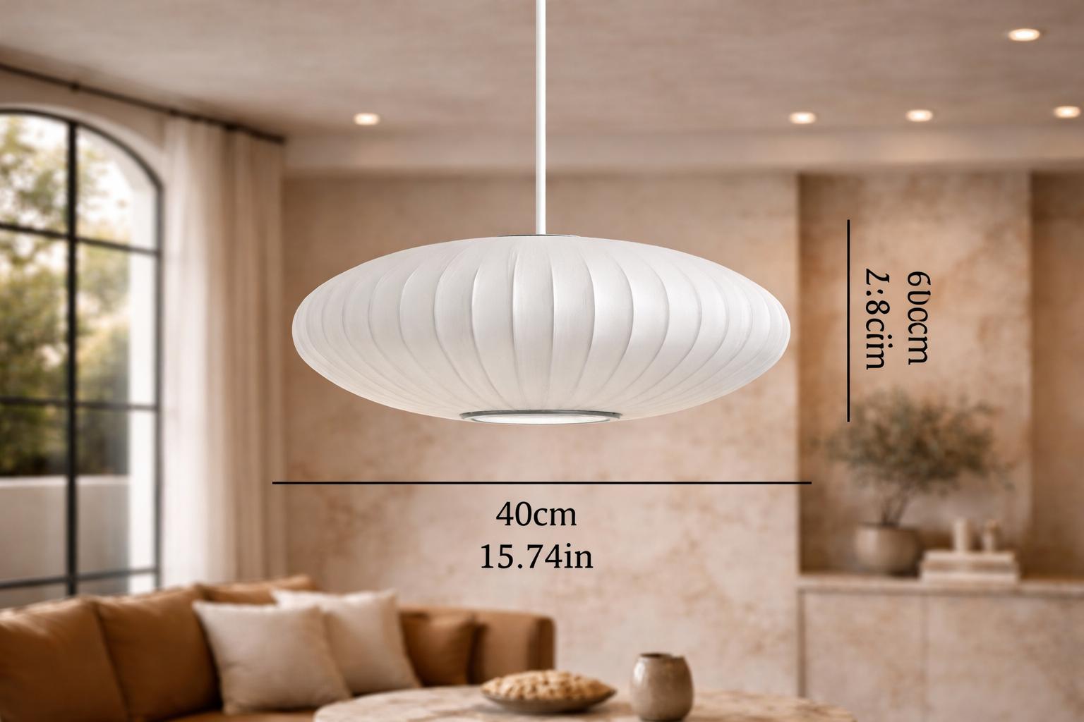 Ribbed silk hanging lamp Ø40cm bedroom Wabi-Sabi diffused light fixture – Atelier Fancy Light