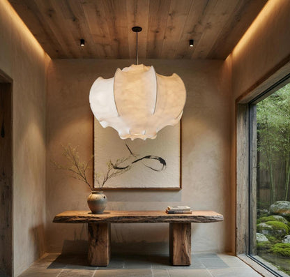 Lustre soie pétales allumé entrée japonaise japandi – Atelier Fancy Light