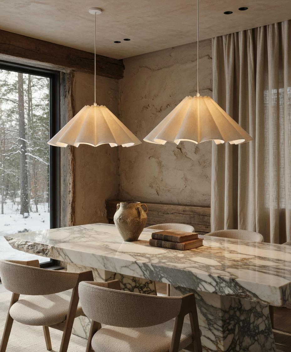 Duo lustre pétales lin bureau marbre lumière douce japandi – Atelier Fancy Light