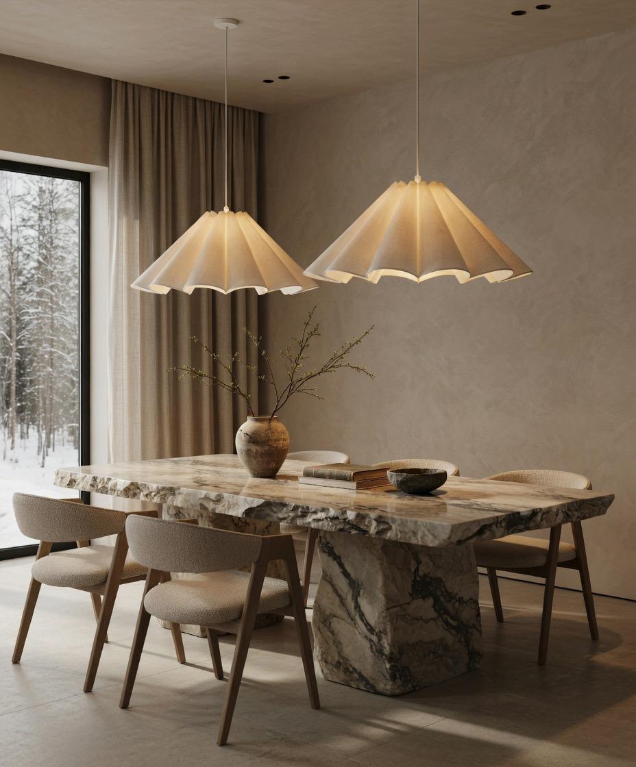 Duo suspension pétales lin salle à manger marbre hiver – Atelier Fancy Light