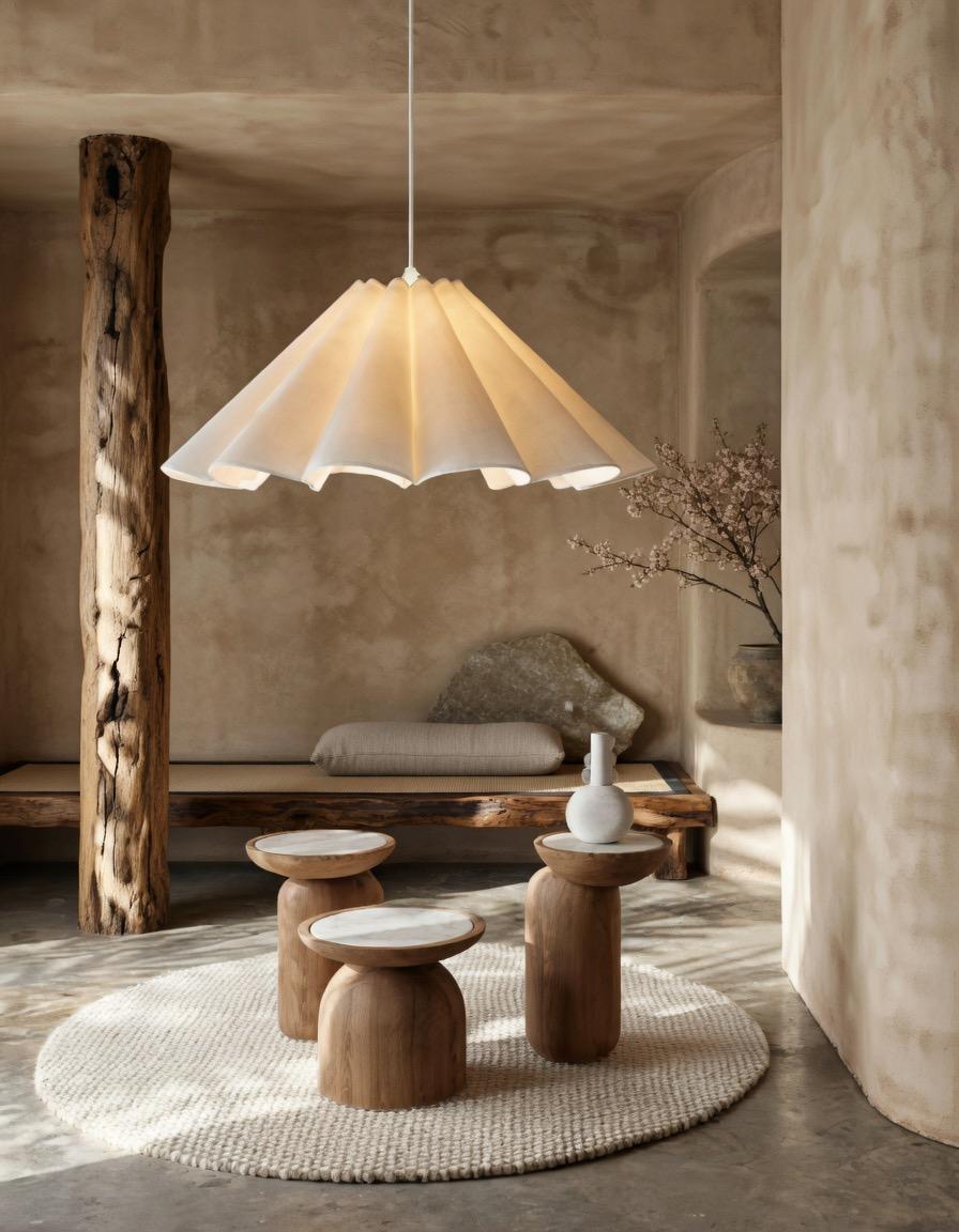 Suspension pétales lin salon japonais éteinte tabourets bois – Atelier Fancy Light