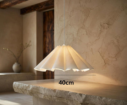 Suspension pétales lin 40cm dimensions table pierre japandi – Atelier Fancy Light