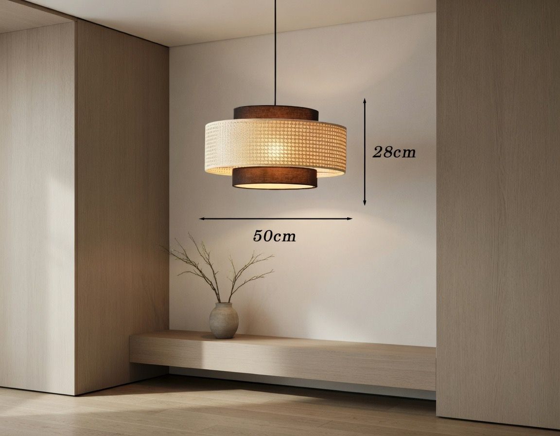 Suspension rotin double anneau 50cm dimensions japandi – Atelier Fancy Light