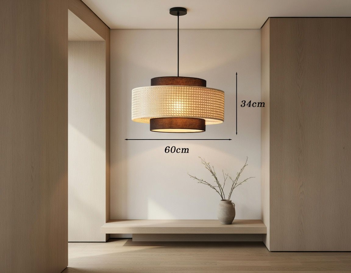 Suspension rotin tissé 60cm grande taille japandi bicolore – Atelier Fancy Light