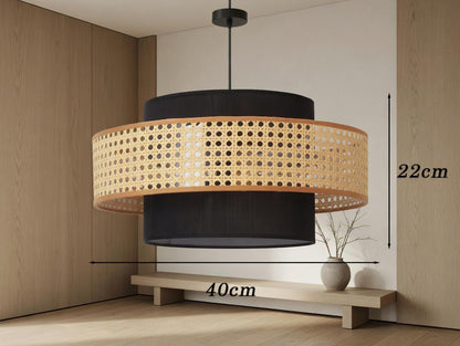 Suspension rotin noir anthracite 40cm dimensions japandi – Atelier Fancy Light