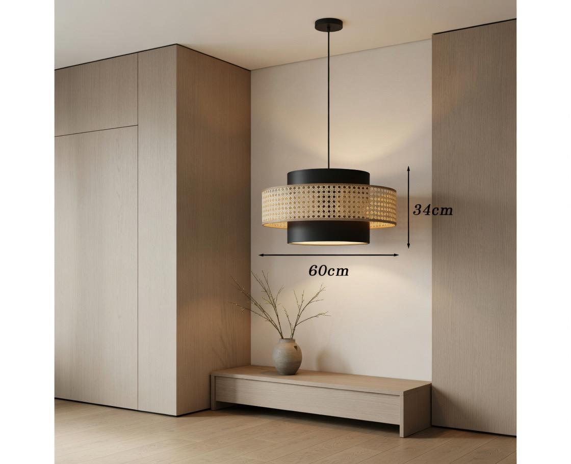 Suspension rotin noir anthracite 60cm japandi bicolore – Atelier Fancy Light