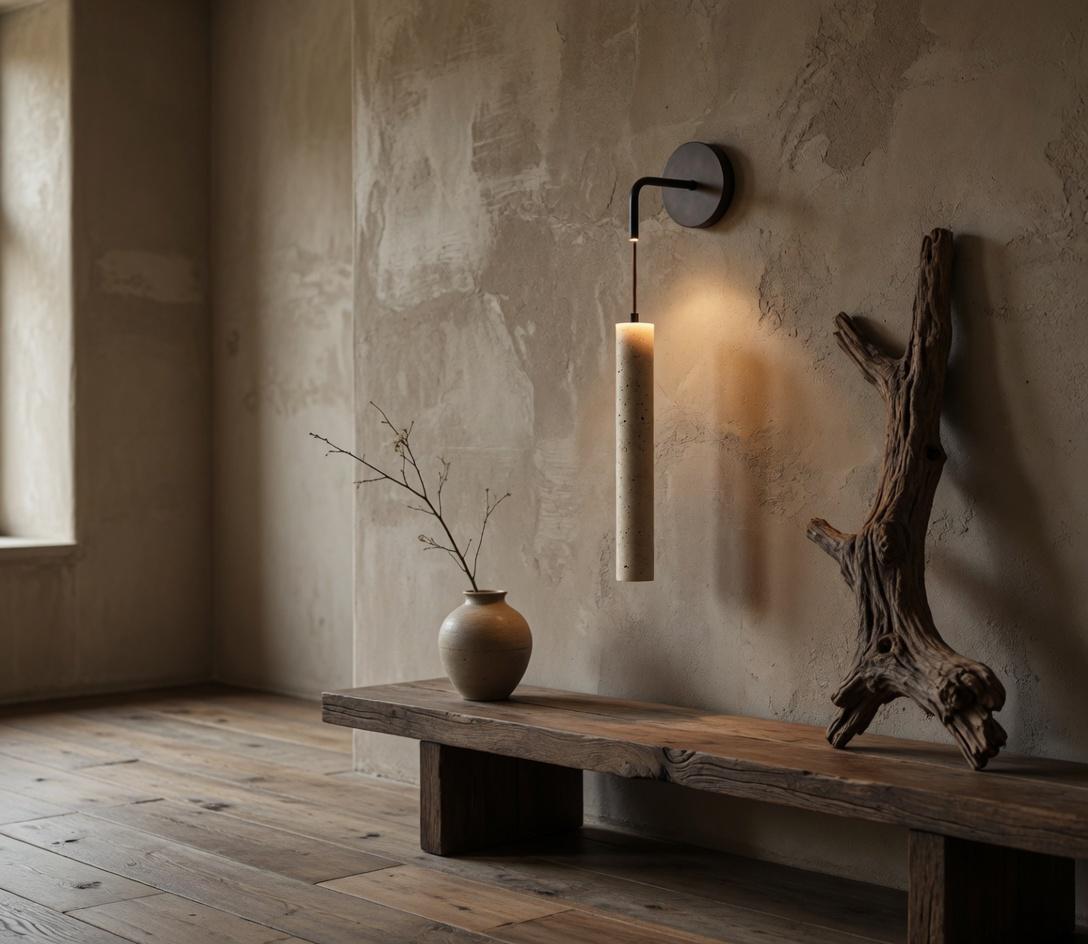Trois appliques travertin cylindre en série couloir galerie privée effet hôtel – Atelier Fancy Light
