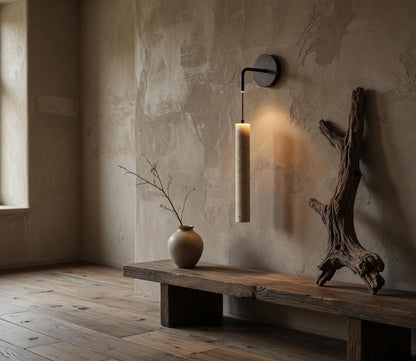Trois appliques travertin cylindre en série couloir galerie privée effet hôtel – Atelier Fancy Light