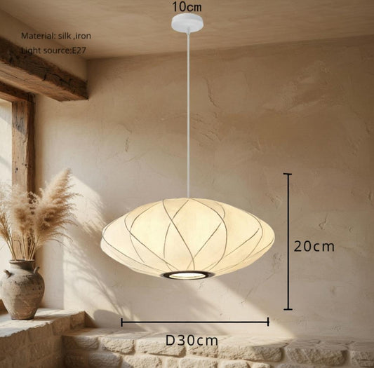 Suspension soie ovale cocon forme organique blanche E27 plafond minimaliste Japandi – Atelier Fancy Light