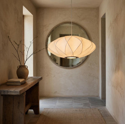 Suspension cocon soie ovale vue dessous diffusion lumineuse circulaire douce – Atelier Fancy Light