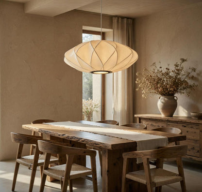 Suspension soie ovale cocon Ø60 cm salle à manger lumière tamisée Wabi-Sabi Japandi – Atelier Fancy Light