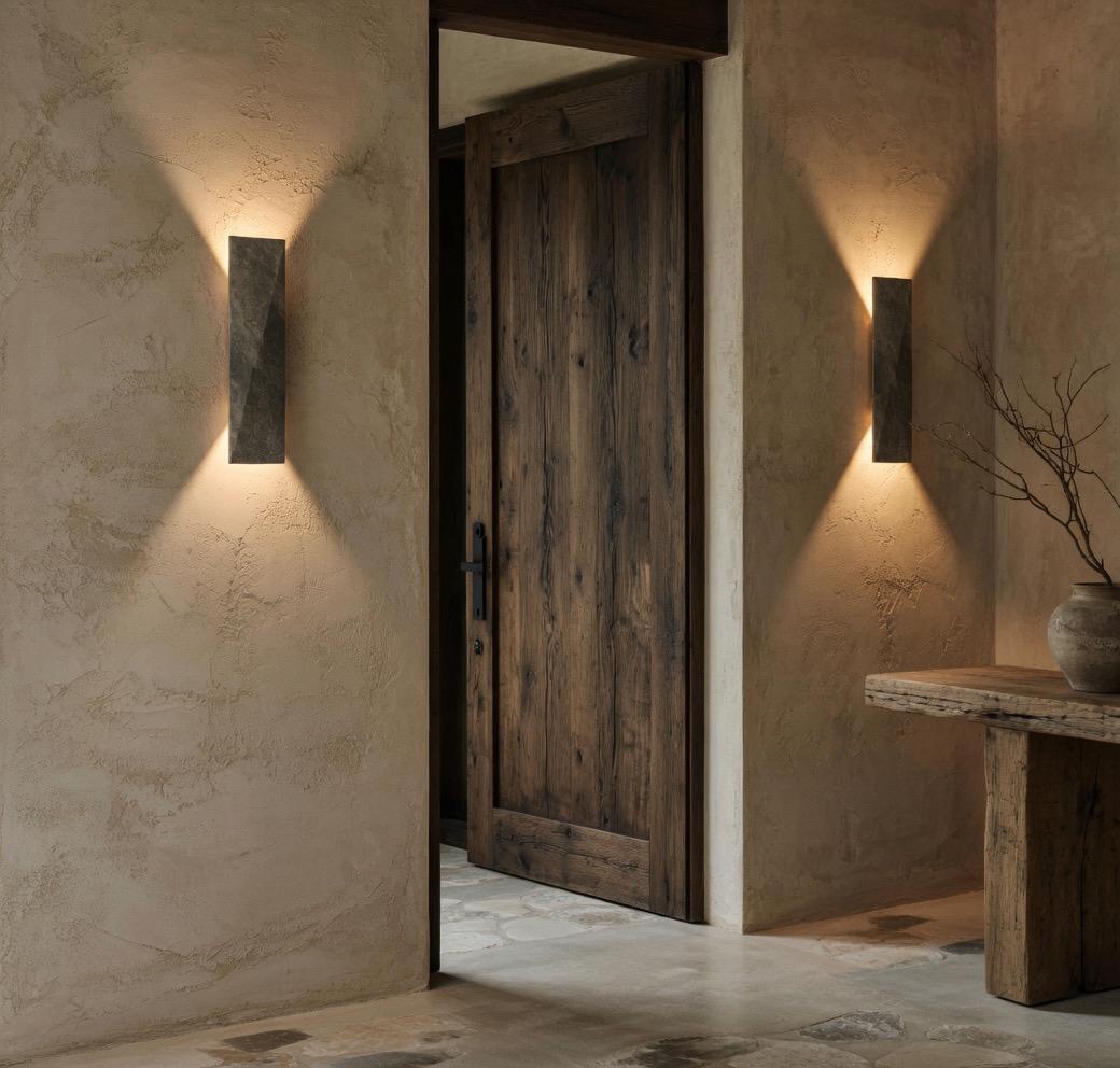 Applique travertin rectangle double halo tête de lit chambre Japandi Wabi-Sabi – Atelier Fancy Light