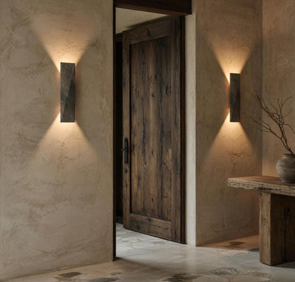 Applique travertin rectangle double halo tête de lit chambre Japandi Wabi-Sabi – Atelier Fancy Light