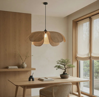 Hanglamp Rotan Gevlochten Bloemen — Japanse Natuurlijke Bloesem