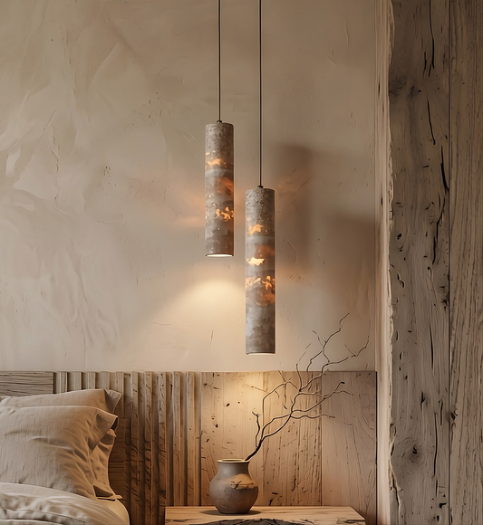 Suspension Travertin Cylindre — Lumière Dorée Wabi-Sabi